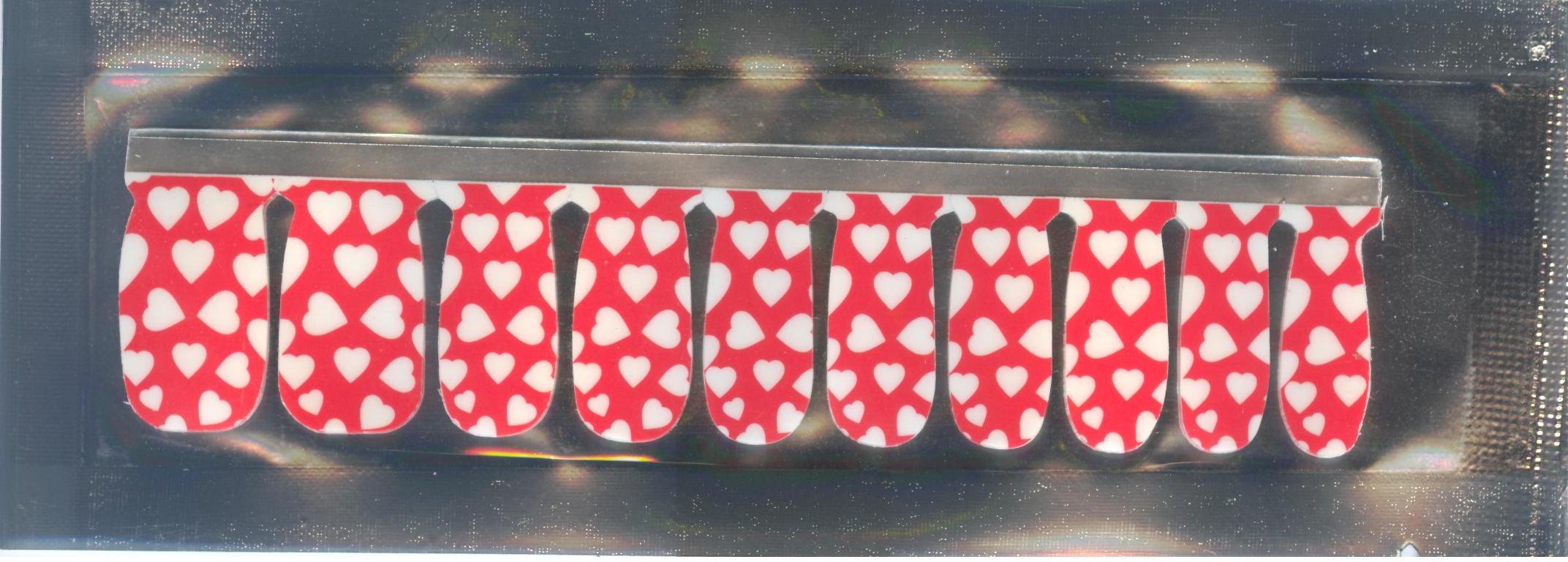 White Hearts on Red 100% Nail Polish Applique